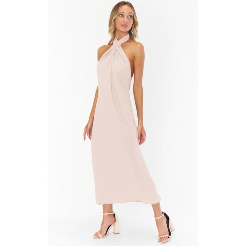 Show Me Your Mumu Jasmine Halter Midi Dress in Dusty Blush Crisp S